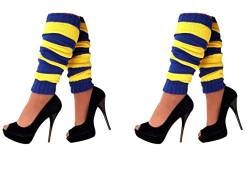 krautwear® Damen 2 Paar Beinwärmer Stulpen Legwarmers Overknees gestrickte Strümpfe 80er Jahre 1980er Jahre (blau-gelb-2x) von krautwear