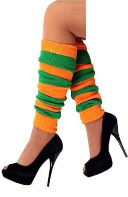 krautwear® Damen Beinwärmer Stulpen Legwarmers Overknees gestrickte Strümpfe 80er Jahre 1980er Jahre (1x orange-grün) von krautwear