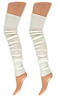 krautwear® Damen Beinwärmer Stulpen Legwarmers Overknees gestrickte Strümpfe ca. 70cm 80er Jahre 1980er Jahre (weiß-2x) von krautwear