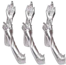 krautwear® Damen Finger Handschuhe 3 Paar Glitzer Metallic ca. 44 cm Lang Gold Silber (3x BL9127-silber) von krautwear