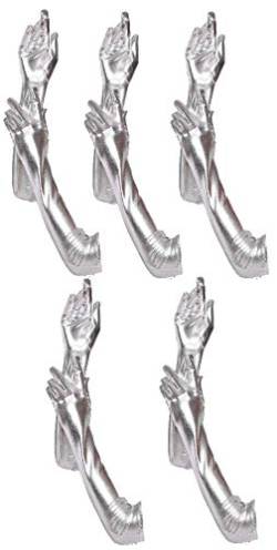 krautwear® Damen Finger Handschuhe 5 Paar Glitzer Metallic ca. 44 cm Lang Gold Silber (5x BL9127-silber) von krautwear