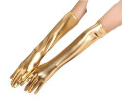krautwear® Damen Finger Handschuhe Glitzer Metallic ca. 44 cm Lang Gold Silber (3x BL9127-gold) von krautwear