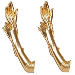 krautwear® Damen Finger Handschuhe Metallic ca. 44 cm Lang Gold Silber (gold-2x) von krautwear