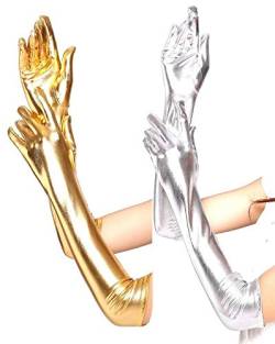 krautwear® Damen Finger Handschuhe Metallic ca. 44 cm Lang Gold Silber (silber+gold) von krautwear