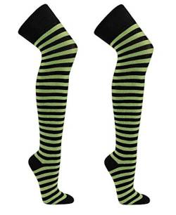 krautwear® Damen Gestreifte Overknees Strümpfe 2 Paar Ringelstrümpfe Karneval Fasching OEKO-TEX Standard 100 (2x schwarz-grün) von krautwear