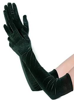 krautwear® Damen Handschuhe Ellenbogen Lang Velvet Abendhandschuhe Braut Samt grün (069-grün) von krautwear