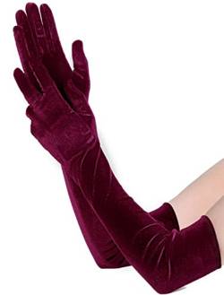 krautwear® Damen Handschuhe Ellenbogen Lang Velvet Abendhandschuhe Braut Samt rot (069-rot) von krautwear