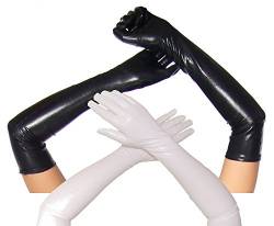 krautwear® Damen Lange Glänzende Wet Look Leder-Optik Handschuhe Abendhandschuhe ca. 53 cm lang (schwarz+weiss) von krautwear