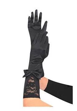 krautwear® Damen Lange Schwarze Satin Handschuhe Abendhandschuhe mit Spitze Und Schleife von krautwear