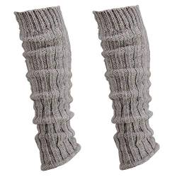 krautwear® Damen Mädchen 2 Paar Beinwärmer Stulpen Legwarmers Grobstrickstulpen mit Alpakawolle Alpaka Flauschig ca. 40cm 80er Schwarz Weiß Grau Beige (2x Taupe) von krautwear