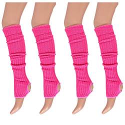 krautwear® Damen Mädchen Ballettstulpen mit Fersenloch Beinwärmer Ballett Stulpen Legwarmer Armstulpen ca. 55 cm 80er Jahre 1980er Jahre schwarz weiss Neon Pink Grün Gelb Orange (4x Pink) von krautwear