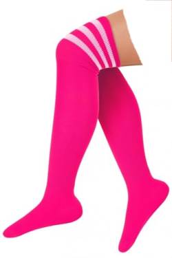 krautwear® Damen Mädchen Kinder Cheerleader Kniestrümpfe Gestreift mit 3 Streifen Gestreifte Overknees Geringelte Strümpfe Socks bunt (Pi) von krautwear