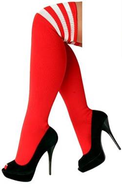 krautwear® Damen Mädchen Kinder Cheerleader Kniestrümpfe Gestreift mit 3 Streifen Gestreifte Overknees Geringelte Strümpfe Socks bunt (r/w) von krautwear