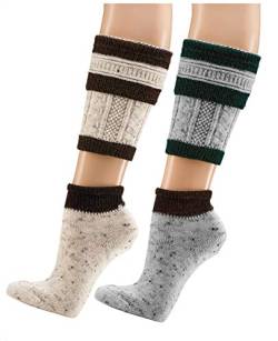 krautwear 2 Paar Herren Trachtenstrümpfe Trachtensocken Loferl 2tlg (Wadenwärmer + Socken) Tweedgarn mit 30% Wolle Wärmend Trachtenmode Oktoberfest Karneval (natbr+grün 43-46) von krautwear