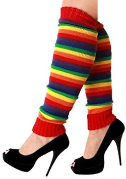krautwear Damen Beinwärmer Stulpen Legwarmers Overknees gestrickte Strümpfe 80er Jahre 1980er Jahre, 1x Rot-orange-gelb-grün-blau-lila, Einheitsgröße von krautwear