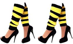 krautwear Damen Beinwärmer Stulpen Legwarmers Overknees gestrickte Strümpfe 80er Jahre 1980er Jahre, 2xschwarz/Gelb, Einheitsgröße von krautwear