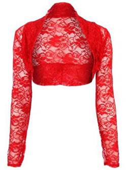 krautwear Damen Bolero Langarm Stola Bolerojacke Hochzeit Festlich Spitze schwarz weiß rot beige blau pink von krautwear