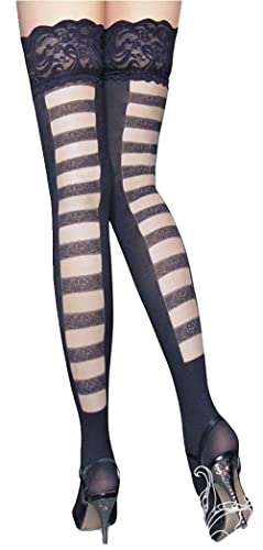 krautwear Damen Halterlos Strümpfe mit Spitzenabschluss Und Sinnlicher Seitlicher Spitze (Schwarz-BL2120) von krautwear