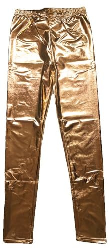 krautwear Damen Mädchen Leggings Leggins Metallic Glänzend Wet Look Latex Kunstleder Partylook (Gold-LXL) von krautwear