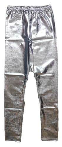 krautwear Damen Mädchen Leggings Leggins Metallic Glänzend Wet Look Latex Kunstleder Partylook (Silber-SM) von krautwear