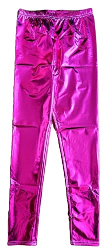 krautwear Damen Mädchen Leggings Leggins Metallic Glänzend Wet Look Latex Kunstleder Partylook (rosa-LXL) von krautwear