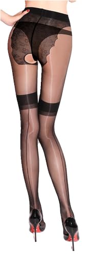 krautwear Damen Strumpfhose Ouvert In Sexy Strumpf Optik mit Naht Schwarz (BL2022-schwarz) von krautwear