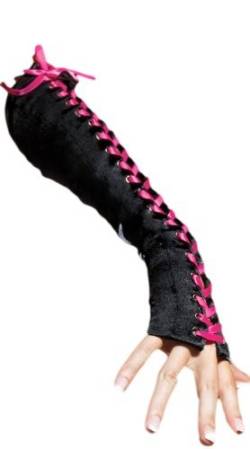 krautwear Finger Schnür Handschuhe ca. 35 cm Ellenbogenlang Schwarz Pink von krautwear