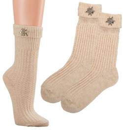 krautwear Herren Damen Kinder Trachensocken Im Landhaus-Stil Mit Edelweiß-Pin Mit Leinen Beige (39-42) von krautwear