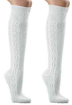 krautwear Herren Damen Trachtenstrümpfe Trachten Kniestrumpf Kniebundhosen-Strümpfe 2 Paar Reinweiß Weiss Hochwertig Gekämmte Baumwolle (2x 47-50) von krautwear