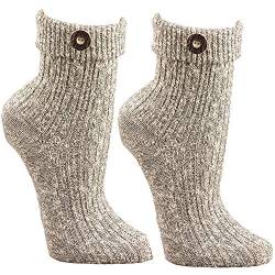 krautwear Herren Damen Trachtenstrümpfe Trachten Umschlag-Söckchen Socken mit Wolle Natur Beige Creme Handgekettelt Oktoberfest Karneval (2xsil-35-38) von krautwear