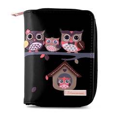 kukubird 33D Owl Family Tree House Pattern Medium Ladies Purse Clutch Wallet - BLACK von kukubird