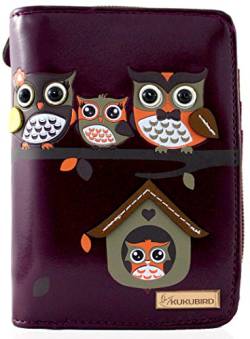 kukubird 33D Owl Family Tree House Pattern Medium Ladies Purse Clutch Wallet - PURPLE von kukubird