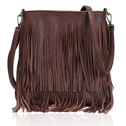 kukubird Crossbody Bags for Women, Tassel Fringe Zipper Closure Faux Leather Medium Shoulder Bag for Women,Multiple Compartments Messenger Bag Women-Coffee von kukubird