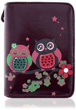 kukubird Medium Wallet 2 Owls on Pink Flower Branch - Purple von kukubird