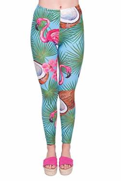 kukubird Printed Patterns Women's Yoga Leggings Gym Fitness Running Pilates Tights Skinny Pants 8 to 12 Stretchable - Coco Flamingo von kukubird