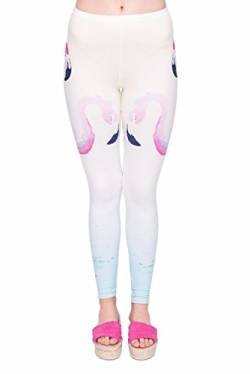 kukubird Printed Patterns Women's Yoga Leggings Gym Fitness Running Pilates Tights Skinny Pants 8 to 12 Stretchable - Watercolor Flamingos von kukubird