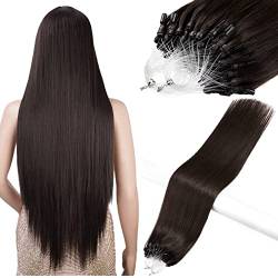 Micro Loop Haarverlängerung, Echthaar, 1 g/Strähnen, 50er-Packung, glattes Haar, vorblondiert, Microringe (35,6 cm, 2 Dunkelbraun) von kun na Hair