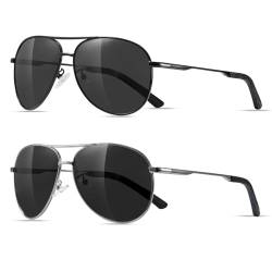 kunchu 2 Stück Fliegerbrille Sonnenbrille-für-Herren-Damen-Pilotenbrille-Retro Vintage Polarisiert Sunglasses Set Schwarz Piloten Brille mit UV400 Schutz Fahrerbrille Verspiegelt Brille für Men,1 von kunchu