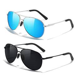 kunchu 2 Stück Fliegerbrille Sonnenbrille-für-Herren-Damen-Pilotenbrille-Retro Vintage Polarisiert Sunglasses Set Schwarz Piloten Brille mit UV400 Schutz Fahrerbrille Verspiegelt Brille für Men,4 von kunchu