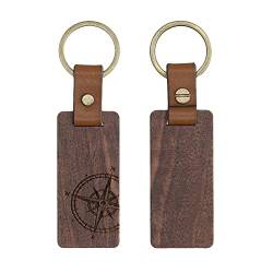 kwmobile Schlüsselanhänger aus Holz und Leder - Walnussholz Anhänger für Schlüssel mit Schlüsselring - Dunkelbraun - Kompass Vintage von kwmobile