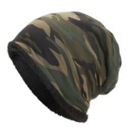 kyaoayo Beanie Mütze für Herren und Damen, Strickmütze, Camouflage-Beanie, Slouch Beanie Mütze mit Plüsch gefüttert, Klassisch Warme Unisex-Mütze für Frühling Herbst und Winter (Polyester, Armeegrün) von kyaoayo