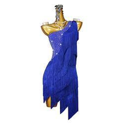 Ärmelloses Latein Für Damen Tanzkleider Für Die Praxis Cha-Cha Performance Saum Lateinisches Turnierkleid Für Frauen Flamenco Kleid Salsa Tanzen Outfit (XL,Blue) von kzytamz