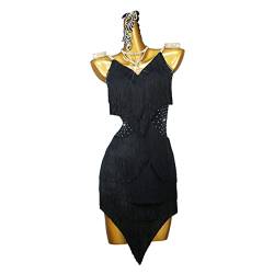 Ärmelloses Latein Für Damen Tanzkleider Für Die Praxis Lateinisches Turnierkleid Für Frauen Flamenco Kleid Salsa Tanzen Outfit (XL,Black) von kzytamz