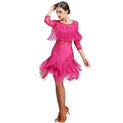 Ballroom Latin Tango Salsa Dance Rock Damen Walzer Gesellschaftstanzkleider Sexy Latin Dress mit unregelmäßigen Fransen Tango Soziale Wettbewerb Kostüme (XL,Rose red) von kzytamz