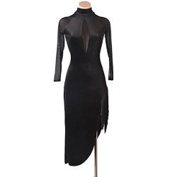 Damen Hoher Kragen Lateinische Tanzkleider Ballsaal Samt Samba Rock Schwarzes Lateinisches Turnierkleid Schlitzrock Für Frauen Flamenco Kleid Salsa Tanzen Outfit (XXL,Black) von kzytamz