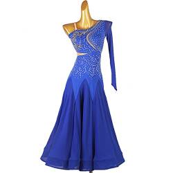 Für Frauen Dance Wettbewerb Kleider Lange Ärmeln Kleider Big Swing Dress Moderner Leistungsanzug Ärmel Standard Party Tanzkleid (S,Blue) von kzytamz