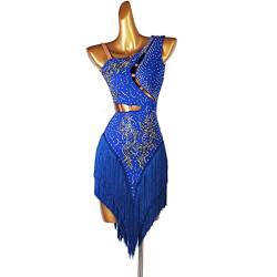 Lateinisches Tanzkleid Damen Fransen Latin Dance Kleider für Frauen Ballsaal Salsa Samba Rumba ChaCha Kostüm Beruf Latin Competition Dress Walzer Performance Kleid (M,Blue) von kzytamz