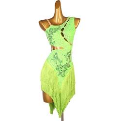 Lateinisches Tanzkleid Damen Fransen Latin Dance Kleider für Frauen Ballsaal Salsa Samba Rumba ChaCha Kostüm Beruf Latin Competition Dress Walzer Performance Kleid (M,Green) von kzytamz