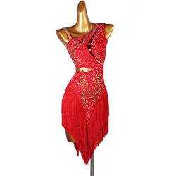 Lateinisches Tanzkleid Damen Fransen Latin Dance Kleider für Frauen Ballsaal Salsa Samba Rumba ChaCha Kostüm Beruf Latin Competition Dress Walzer Performance Kleid (M,Red) von kzytamz
