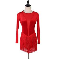 Tanzbekleidung Professionelle Latein Wettkämpfe Langärmliger Tango Frauen Ballsaal Kleider Tanzaufführungen Elegante Cha Cha Übungskostüme Salsa Tanz Outfit (L,Red) von kzytamz